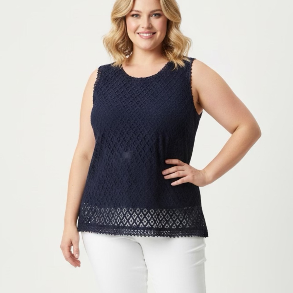 Navy Sleeveless Lace Top Large
